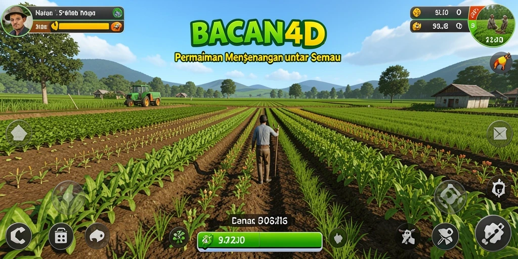 Screenshot BACAN4D menunjukkan aktivitas pertanian seru dan interaksi komunitas.