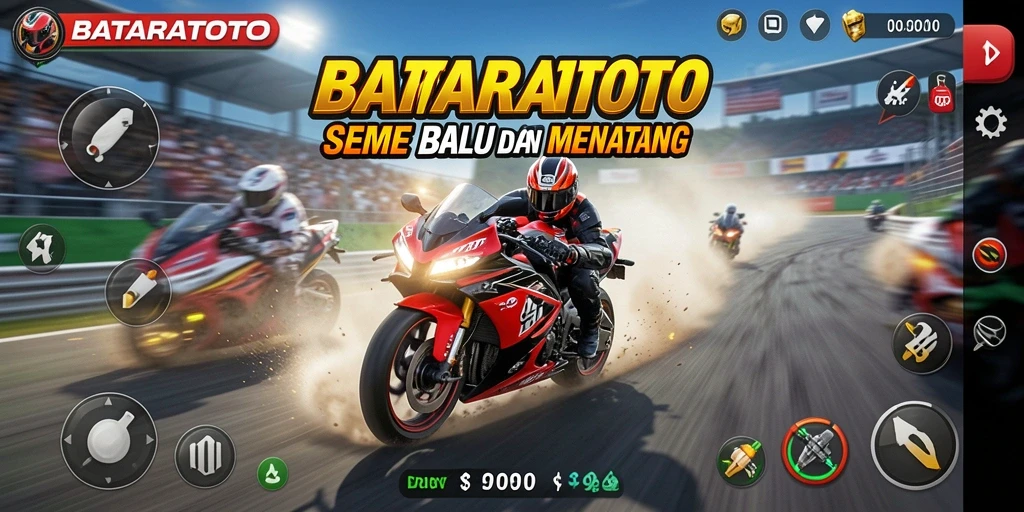 Gameplay seru di BATARATOTO dengan tampilan balap motor yang realistis.
