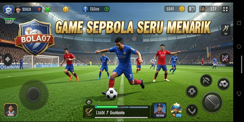 Gameplay BOLA07 yang menarik dengan aksi sepak bola seru.