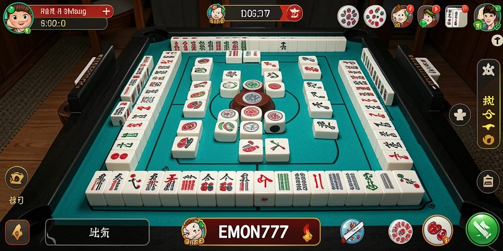 Tampilan gameplay menarik di EMON777 dengan papan Mahjong berwarna-warna.