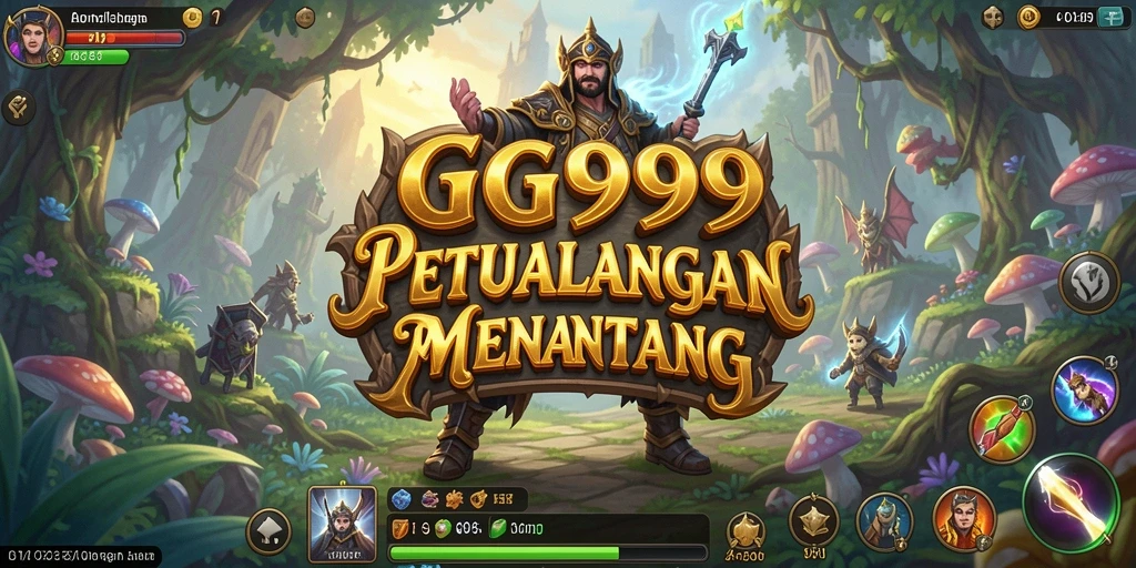 Tampilan gameplay GG999 dengan karakter menjelajahi dunia fantasi.