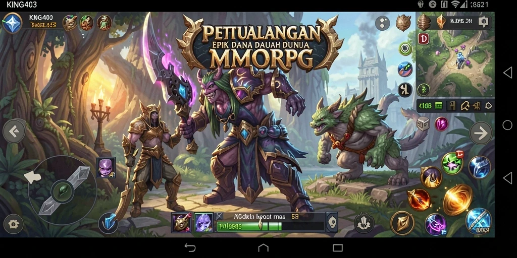Tangkapan layar gameplay KING403 menampilkan aksi epik dan dunia yang luas.