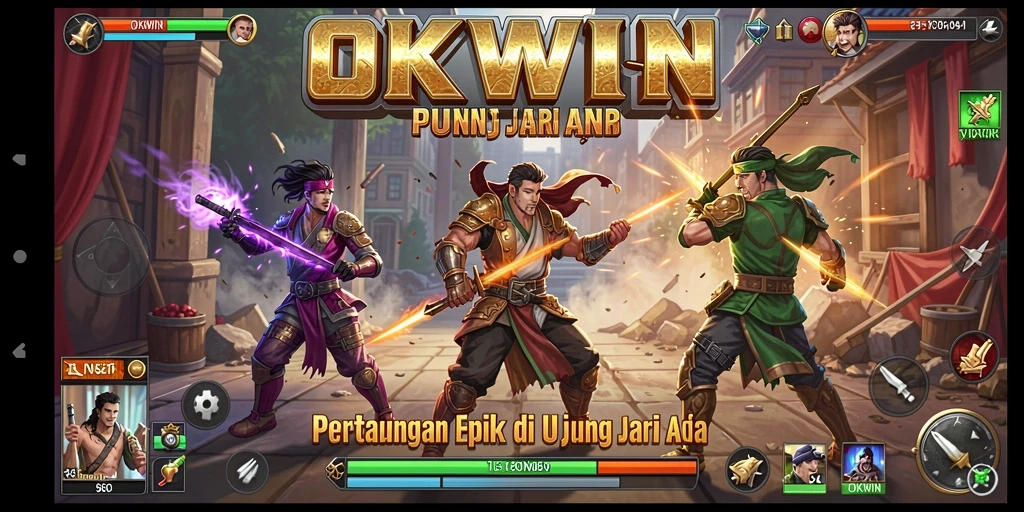 Tampilan gameplay OKWIN yang seru dan mendebarkan saat bertarung.