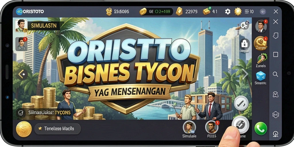 Tampilan gameplay <strong>ORISTOTO</strong> dengan aktivitas bisnis yang dinamis.