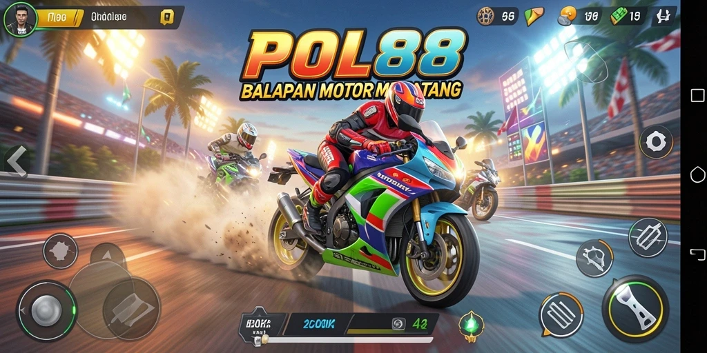 Screenshot gameplay POL88 menampilkan aksi balapan motor yang mendebarkan.
