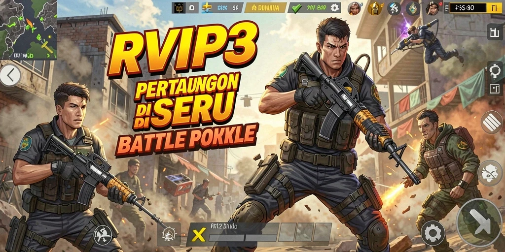 Menampilkan gameplay seru dan aksi mendebarkan di RVIP3 Battle Royale.