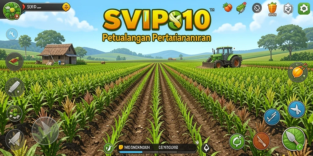 Screenshot dari gameplay SVIP10 menunjukkan aktivitas bertani yang menyenangkan.