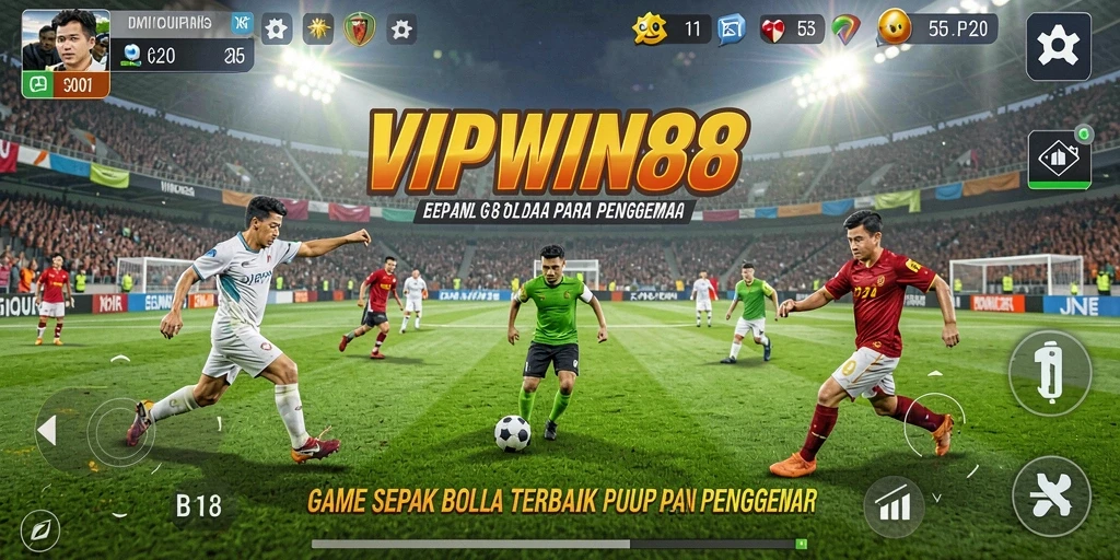 Tampilan gameplay seru dalam VIPWIN88 dengan aksi sepak bola nyata.